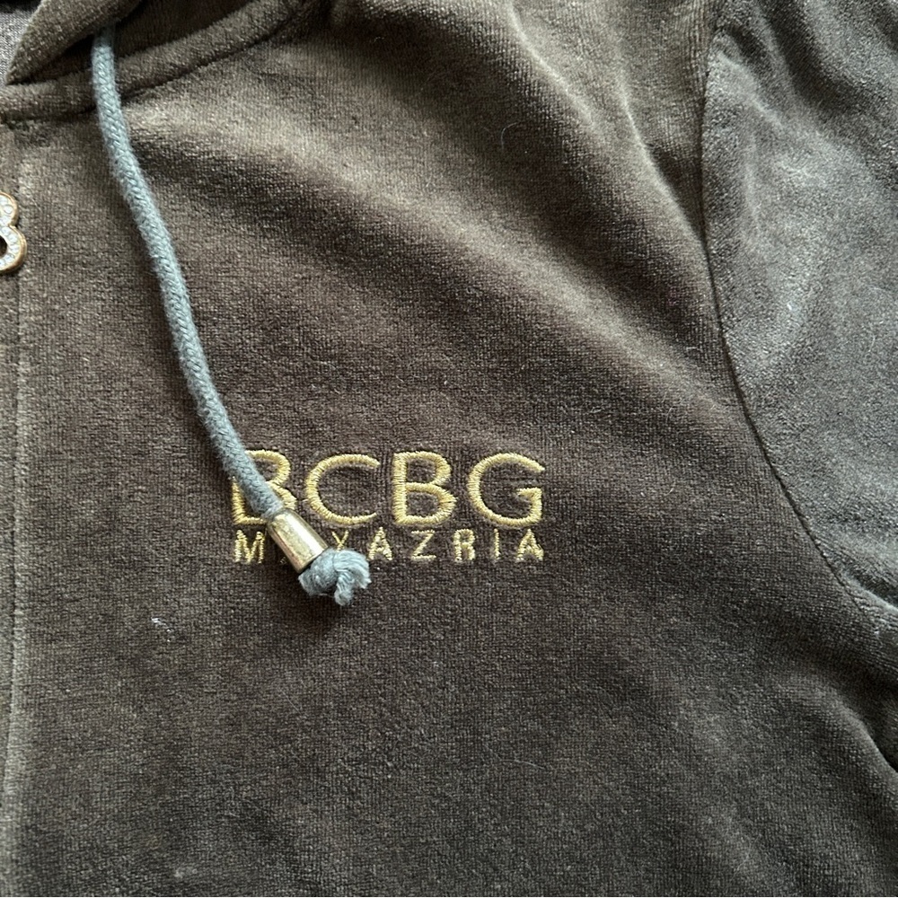 BCBGMaxAzria Olive Green Velour Zip Up Embroidered Studded Size Large - Picture 10 of 12